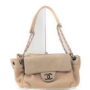 Chanel Python Chain Shoulder Bag Beige Silver Coco Mark